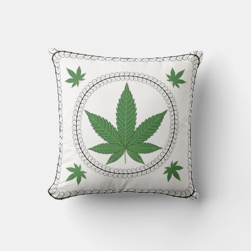 Weed Leaf Tree Swirl Trim Throw Pillow