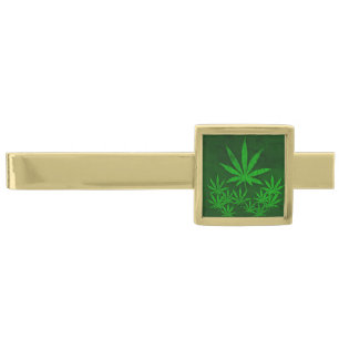 Weed Leafs Gold Finish Tie Bar