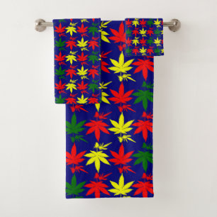 Weed Leaves Designer Colored Bath Towel Set