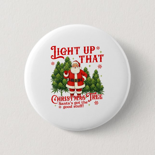Weed Lover Smoking Light Up Christmas Tree  Button (Front)