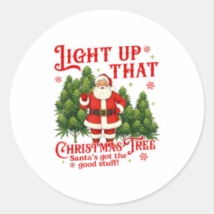 Weed Lover Smoking Light Up Christmas Tree  Classic Round Sticker