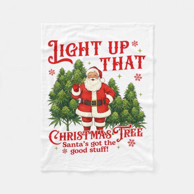 Weed Lover Smoking Light Up Christmas Tree  Fleece Blanket (Front)
