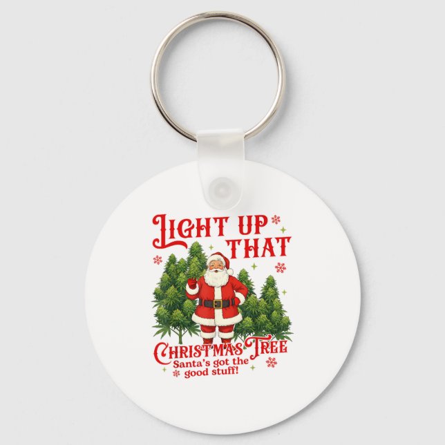 Weed Lover Smoking Light Up Christmas Tree  Keychain (Front)