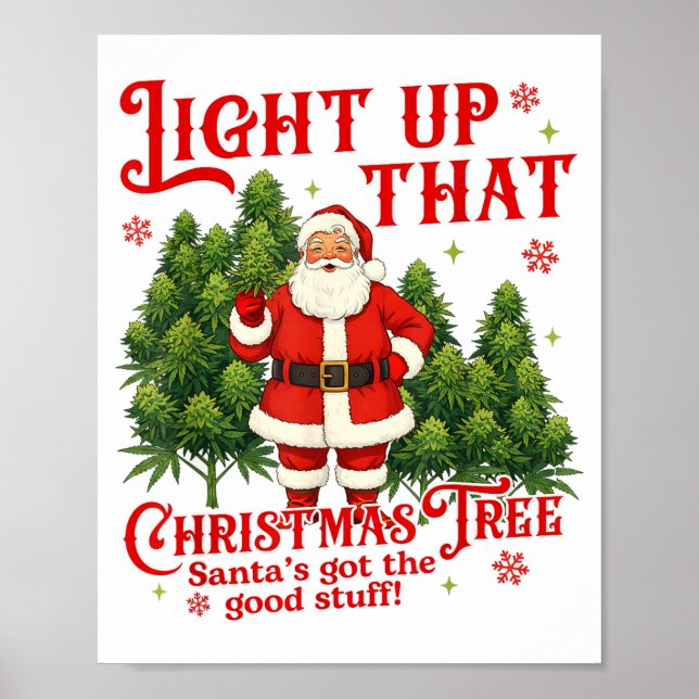 Weed Lover Smoking Light Up Christmas Tree  Poster (Front)