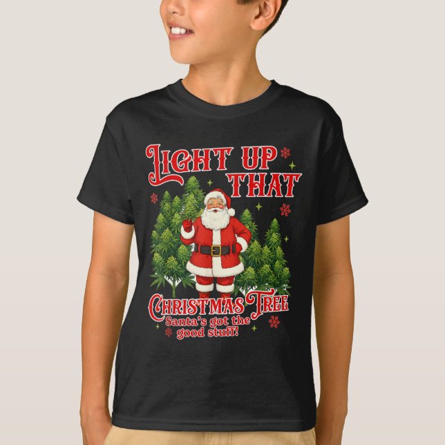 Weed Lover Smoking Light Up Christmas Tree  T-Shirt (Front)