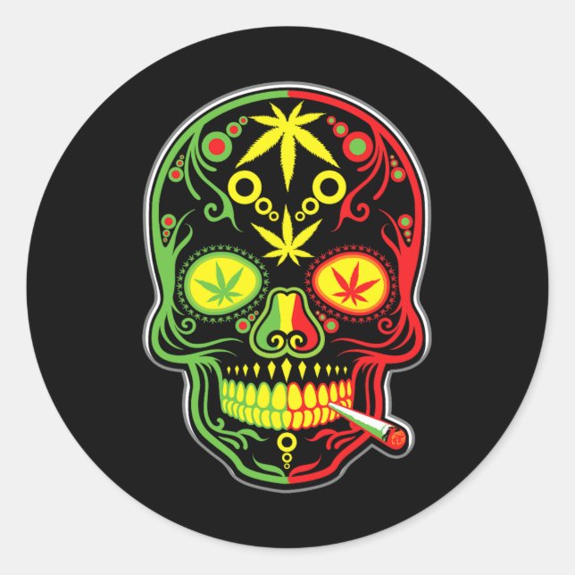 Weed Skull Stoner Mexican Cinco De Mayo  Classic Round Sticker (Front)