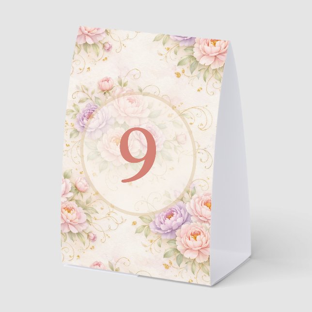 Weeding floral table number paper table tent  (Front)