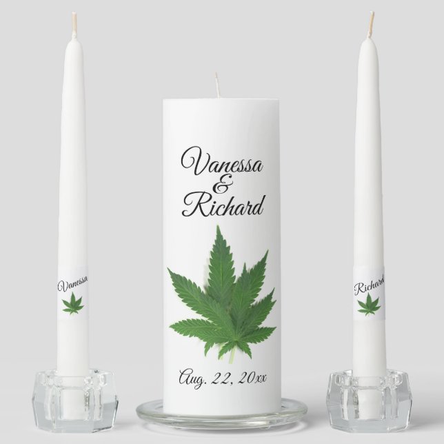 Weeding Wedding Theme Personalized Unity Candle Set (Front)