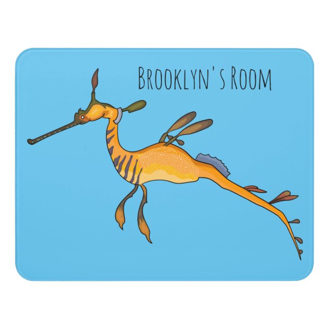 Weedy seadragon cartoon illustration door sign (Contemporary Front)