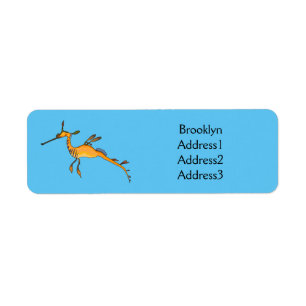 Weedy seadragon cartoon illustration label