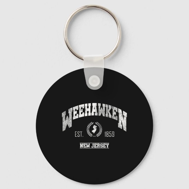 Weehawken Nj New Jersey Vintage Throwback  Keychain (Front)