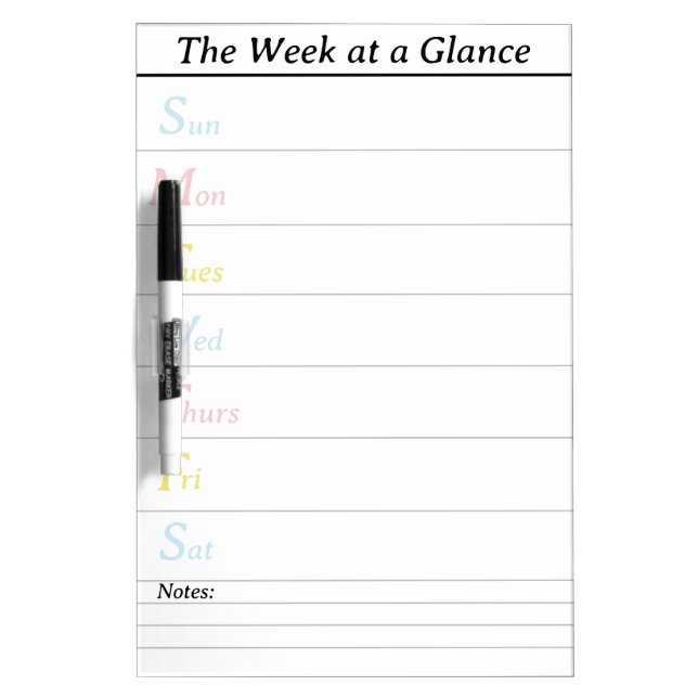 Week at a Glance Customizable Dry Erase Board (Front)