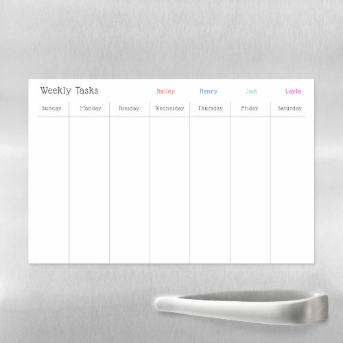 Week day to day planner name color coded magnetic dry erase sheet
