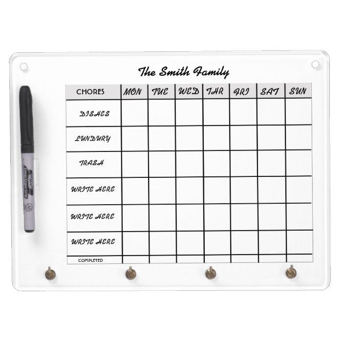 WEEK SCHEDULE CALENDAR CHORES DRY ERASE BOARD