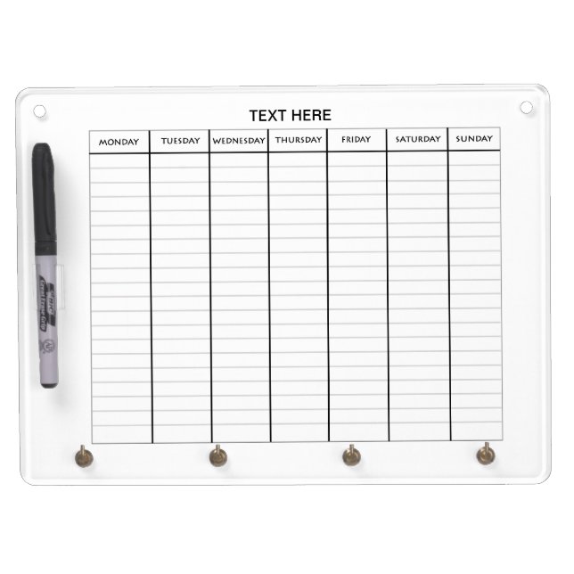 WEEK SCHEDULE CALENDAR DRY ERASE BOARD (Front)