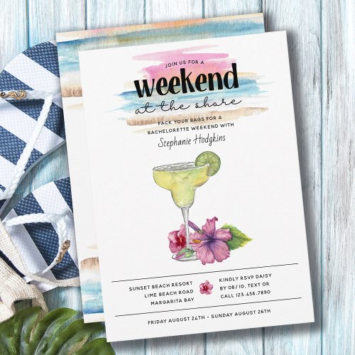 Weekend at Shore Margarita Hibiscus Bachelorette Invitation