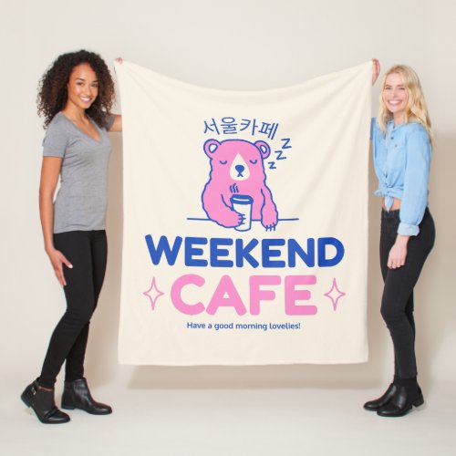 Weekend Cafe Bear Drinking Coffee Fleece Blanket