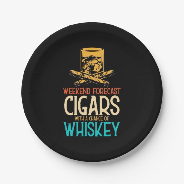 Weekend Cigars With A Chance Of Whiskey Paper Plates (Front)