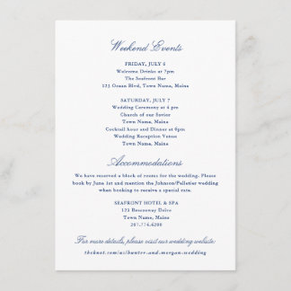 Weekend Events and Accommodations Insert Card