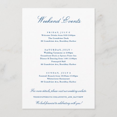 Weekend Events Spruce Point Inn Wedding Enclosure Card