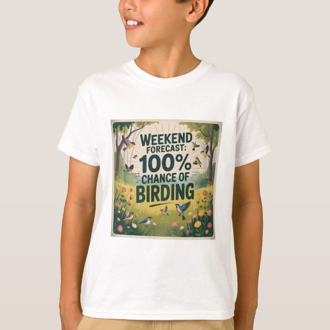 Weekend Forecast: 100% Chance of Birding - Retro N T-Shirt (Front)