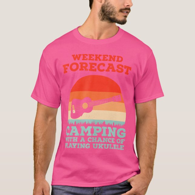 Weekend Forecast Camping With Playing Ukulele vint T-Shirt (Front)