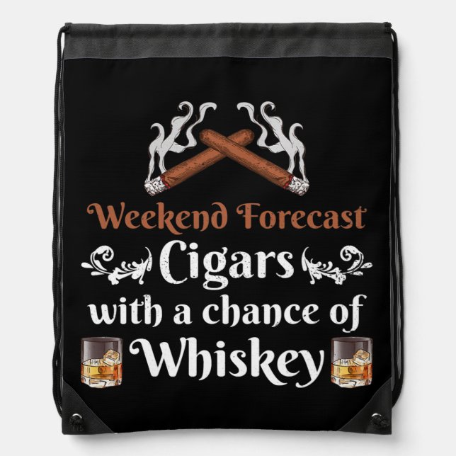 Weekend Forecast Cigars And Whiskey Scotch Drawstring Bag (Front)