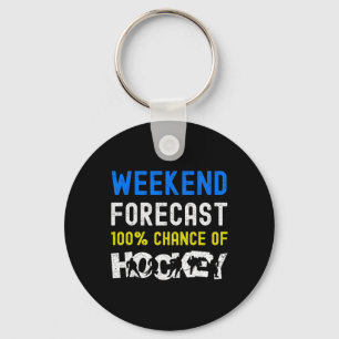 Weekend Forecast Funny Ice Hockey Player Goalie Ki Keychain