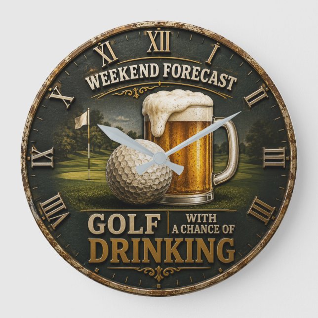 Weekend Forecast Golf Drinking Golfer Gift  Large Clock (Front)