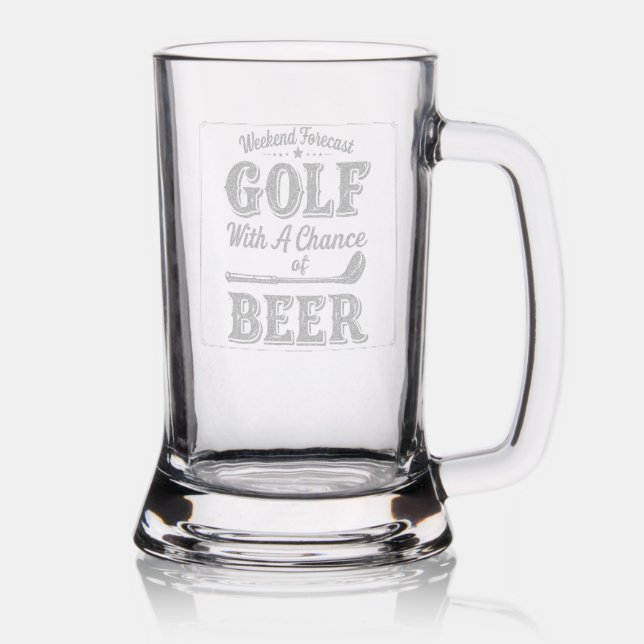 Weekend Forecast Golf With Beer Sport Etched Stein (Glassware)