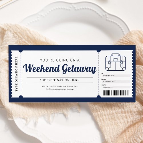 Weekend Getaway Blue Gift Trip Travel Voucher Invitation