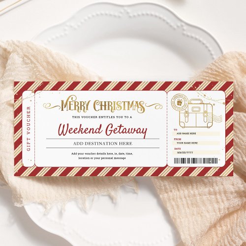 Weekend Getaway Christmas Gift Ticket Voucher Invitation