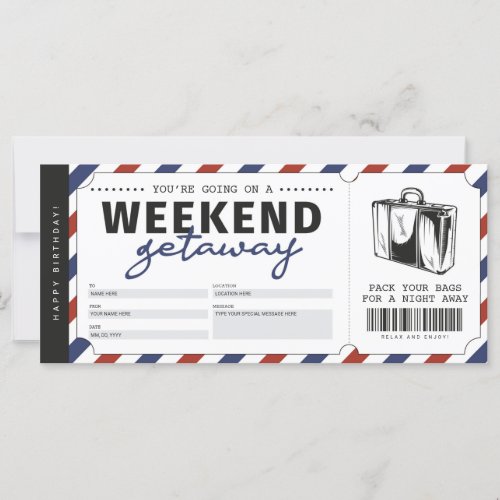 Weekend Getaway Gift Travel Ticket Voucher