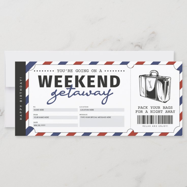 Weekend Getaway Gift Travel Ticket Voucher | Zazzle