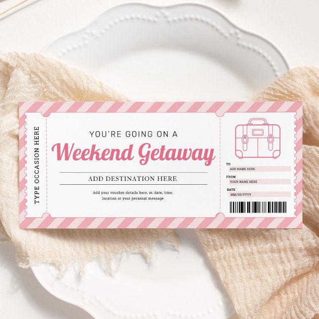 Weekend Getaway Trip Pink Gift Travel Voucher Invitation (Creator Uploaded)