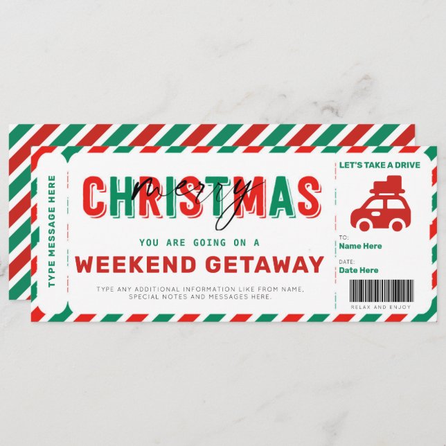 Weekend Getaway Voucher Christmas Gift Ticket (Front/Back)