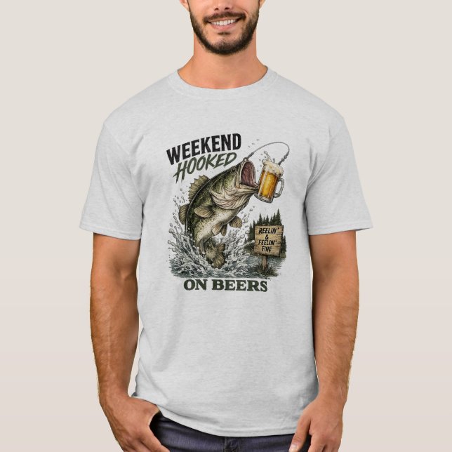 Weekend Hooked on Beers | Funny Fishing Beer T-Shirt (Front)