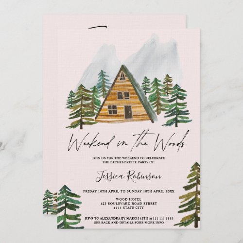 Weekend in the wood watercolor bachelorette party invitation