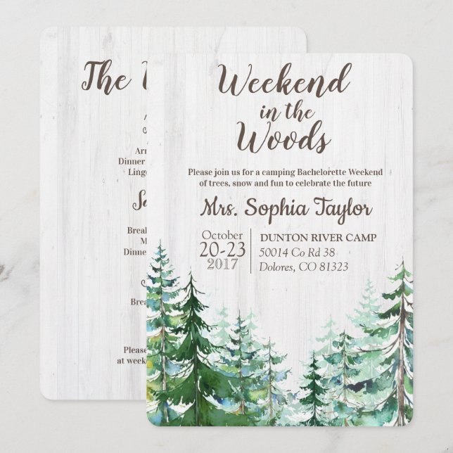 Weekend in the Woods Bachelorette Invitation (Front/Back)