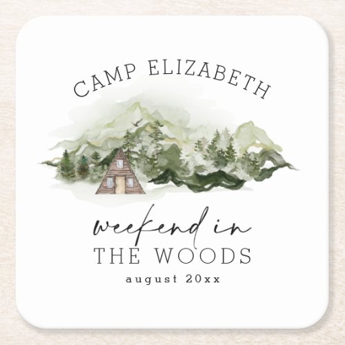 Weekend in the Woods Camping Bachelorette Square Paper Coaster