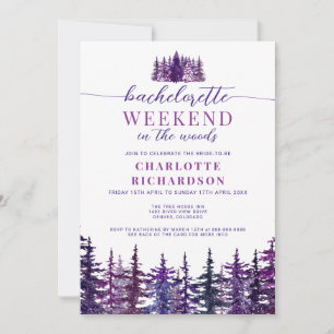 Weekend In The Woods Purple Bachelorette Party Invitation