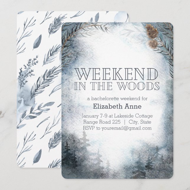 Weekend in the Woods | Winter Bachelorette Party Invitation (Front/Back)
