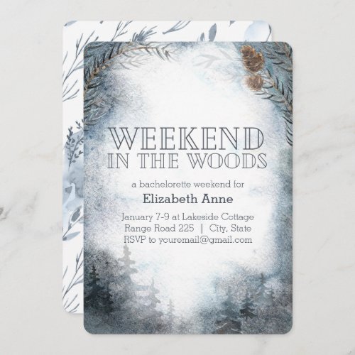 Weekend in the Woods  Winter Bachelorette Party Invitation