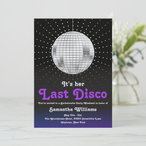 Weekend Last Disco Bachelorette Party Invitation