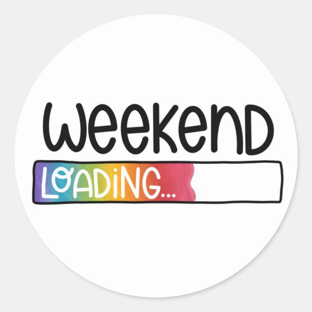 Weekend Loading Rainbow Bar Modern White Classic Round Sticker (Front)