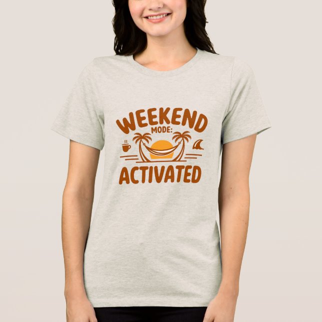 Weekend Mode Activated Hammock Sunset Design Tri-Blend Shirt (Front)