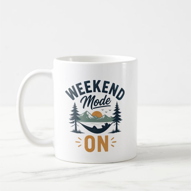 Weekend Mode ON Mountain Sunset Relaxation Design Coffee Mug (Left)