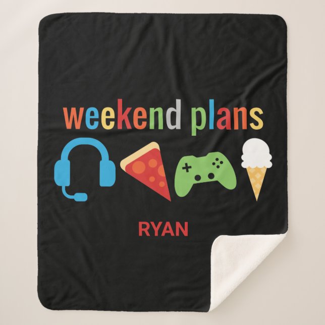 Weekend Plans Gamer Kids Video Game Snacks Sherpa Blanket (Front)