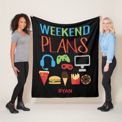 Weekend Plans Gamer Video Game Kids Personalized Fleece Blanket