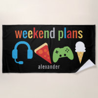 Weekend Plans Gamer Video Game Snacks Kids Beach Towel